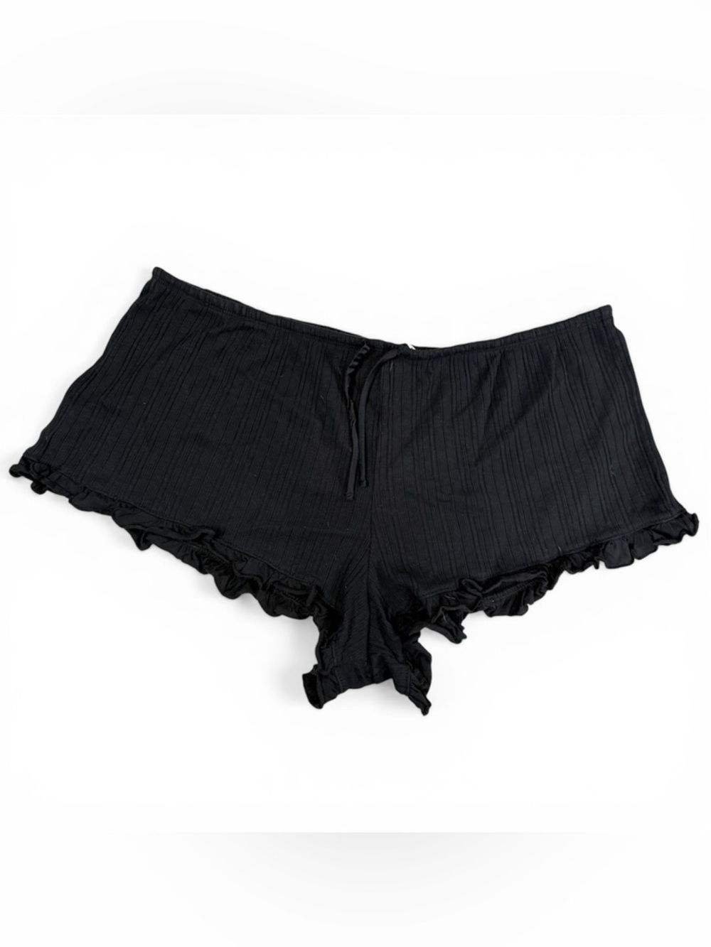 Victorias Secret Womens Ruffled Hem Sleep Shorts Pull On Size Large Black
